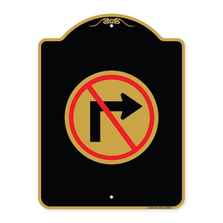 Signmission Designer Series No Right Turn Graphic Only, Black & Gold Aluminum Sign, 18" x 24", BG-1824-23592 A-DES-BG-1824-23592